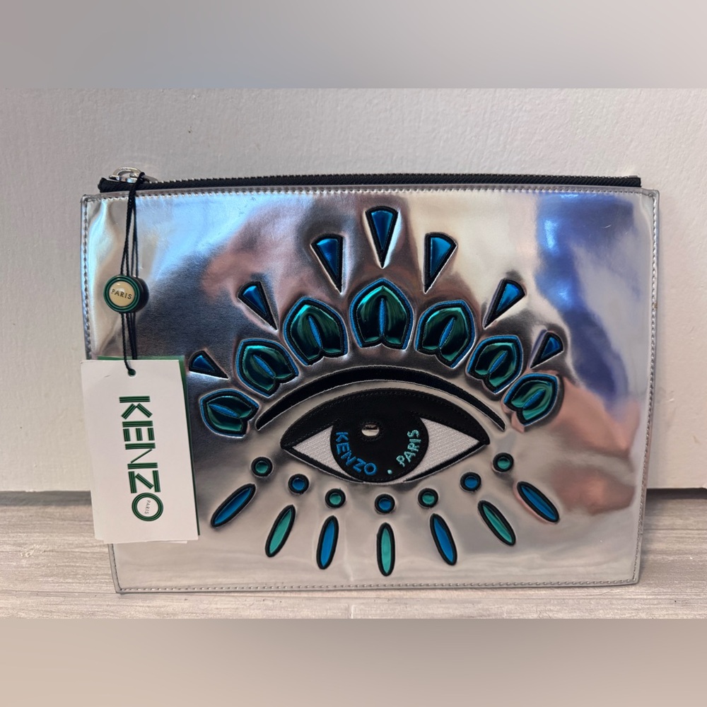 Kenzo Silver and Blue Eye Clutch